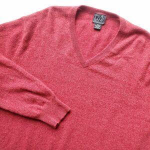 Jos A Bank 100% Cashmere Sweater Mens XL Red V Neck Pullover Soft Holiday Jumper